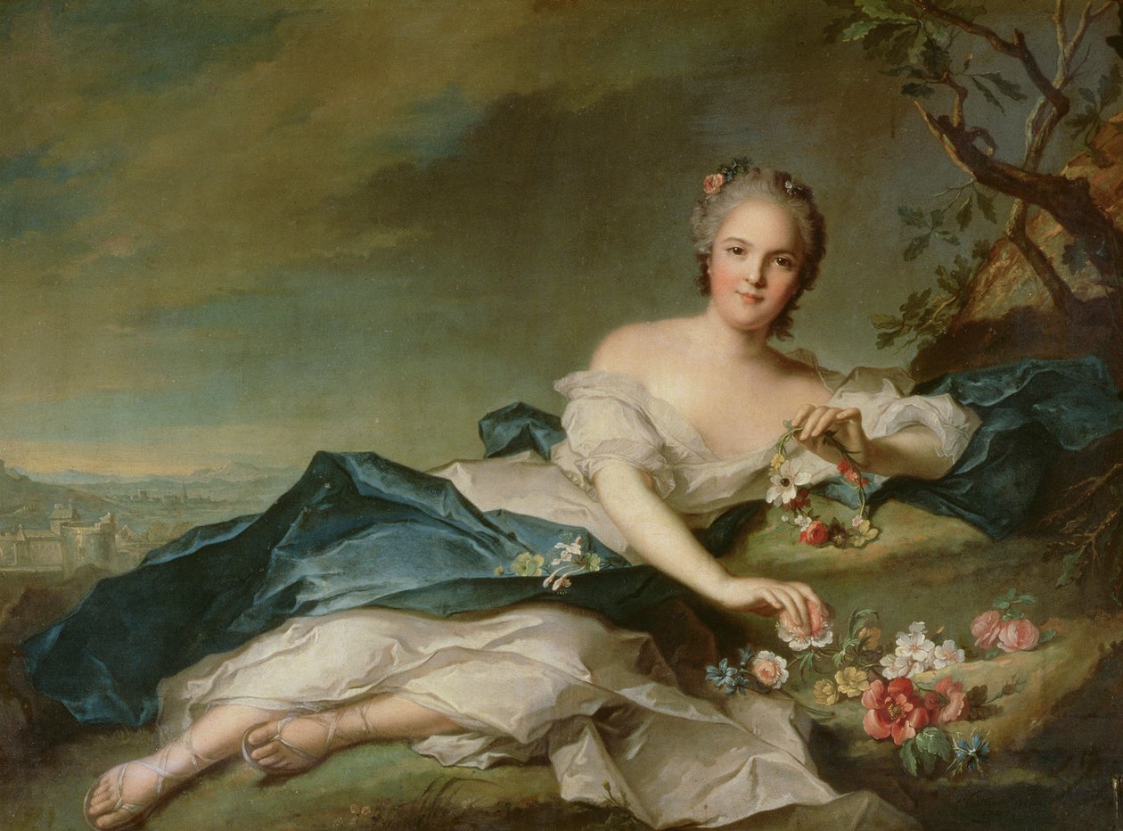 法国的Henrietta Maria（1606-69）饰演Flora，1742年 作者 让·马克·纳蒂尔