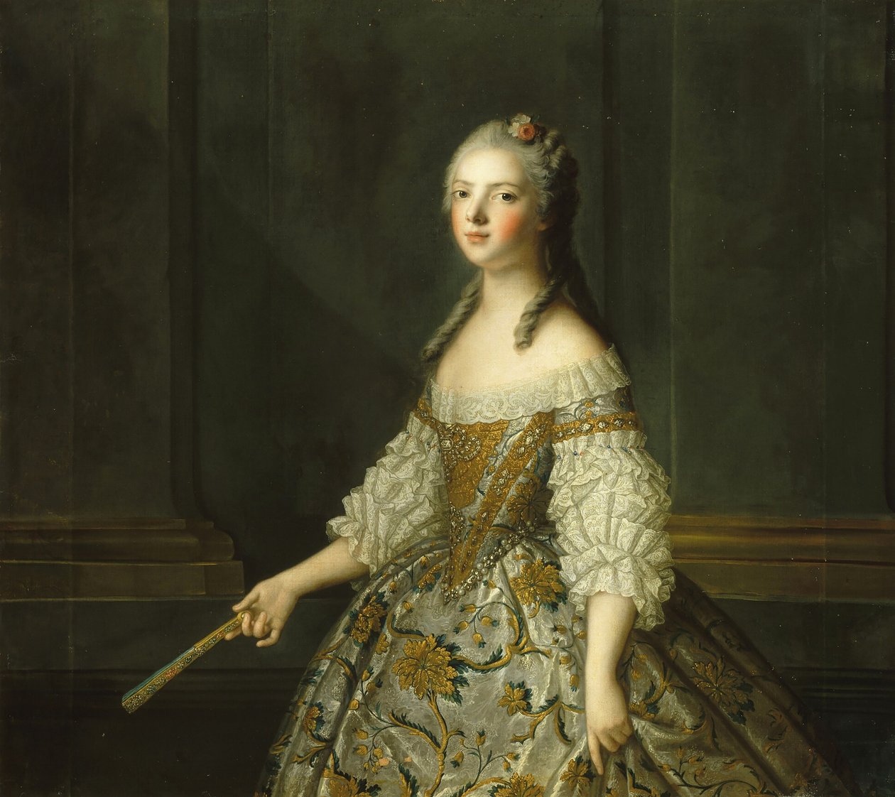 法国阿德莱德夫人1732-1800年，手持扇子，约1752年。 作者 让·马克·纳蒂尔