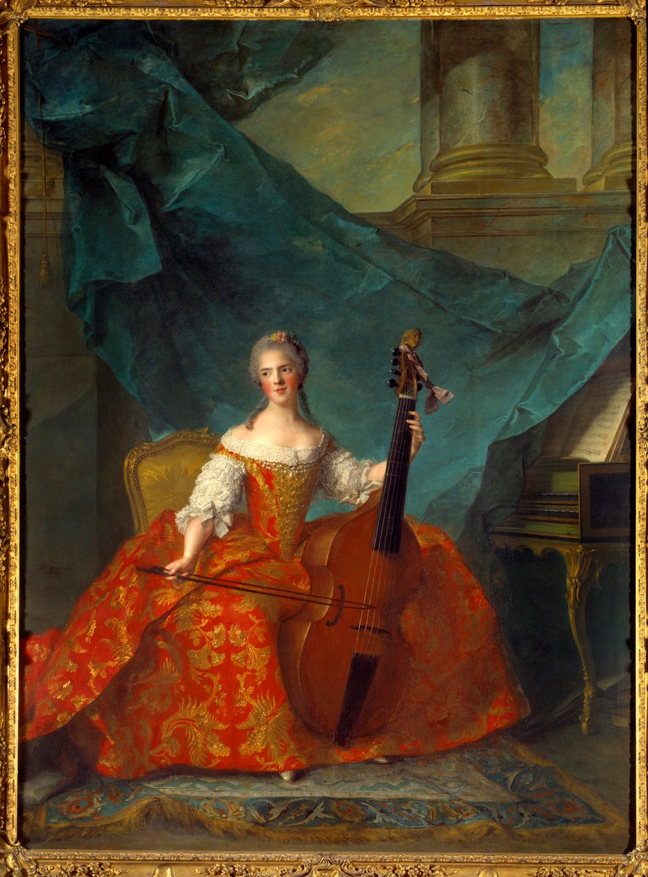 路易十五的女儿亨利埃特-德-法兰西夫人（1727-1752）的肖像，正在弹奏紫罗兰的低音提琴--让-马克（让-马克）-纳蒂埃（1685-1766）的画作。 作者 让·马克·纳蒂尔