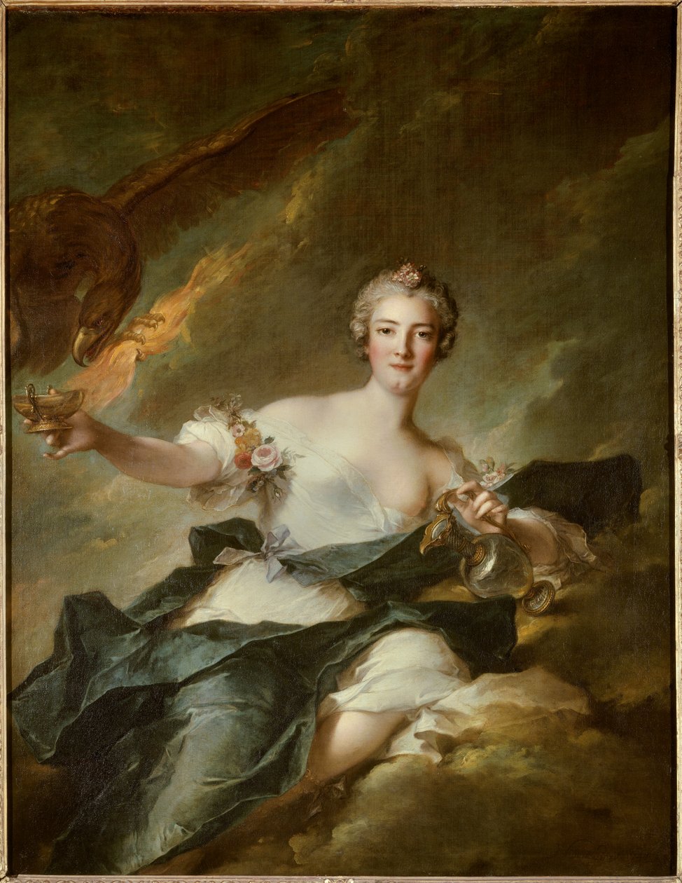 Portrait of the Duchess of Chaulnes, represented in Hebe, goddess of Reason (Anne Josephe Bonnier de la Masson (1718-1787), wife of the Duke of Chaulnes) It is represented with an eagle symbolizing the god Jupiter - Painting by Jean Marc (Jean-Marc) Nattie 作者 让·马克·纳蒂尔