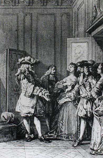 来自D. Nee刻的Moliere（1622-73）的LImpromptu de Versailles的插图 作者 让-米歇尔小莫罗