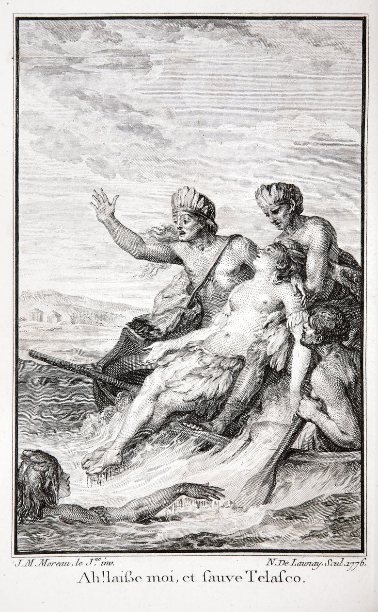 啊!离开我，保存泰拉斯科！，由尼古拉斯·德劳内（Jean-Francois Marmontel）雕刻的“印加人或秘鲁帝国的毁灭”插图 作者 年轻人让·米歇尔（后）莫罗