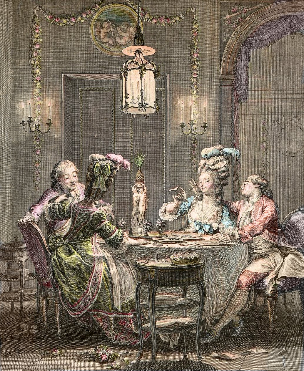 Le supper fin - 莫罗的雕刻作品 小让-米歇尔（1741-1814）--美食晚餐，伊西多尔-斯坦尼斯拉斯-赫尔曼（1743-1809）1781年雕刻于莫罗，小让-米歇尔（1741-1814）。 作者 年轻人让·米歇尔（后）莫罗