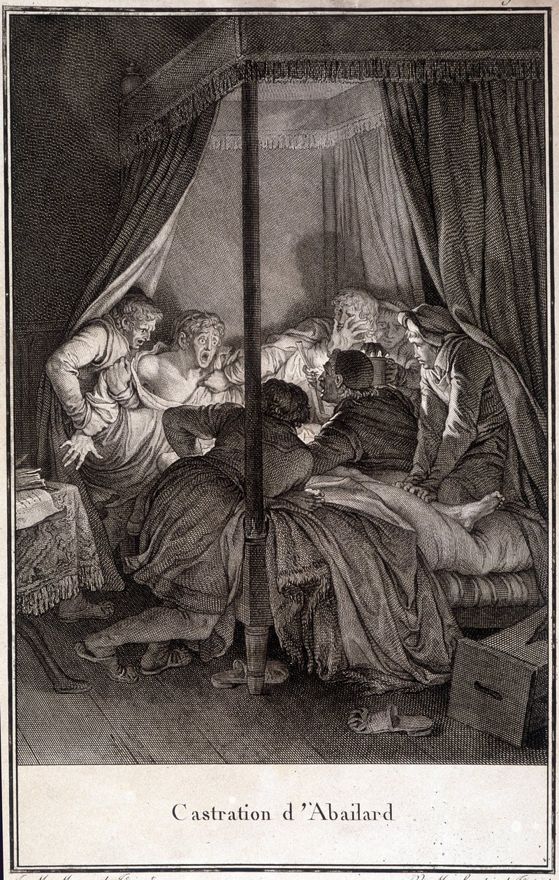 Castration of Pierre Abélard or Pierre Abailard French philosopher and theologian (1079 to 1142). engraving by Moreau. 作者 让-米歇尔小莫罗