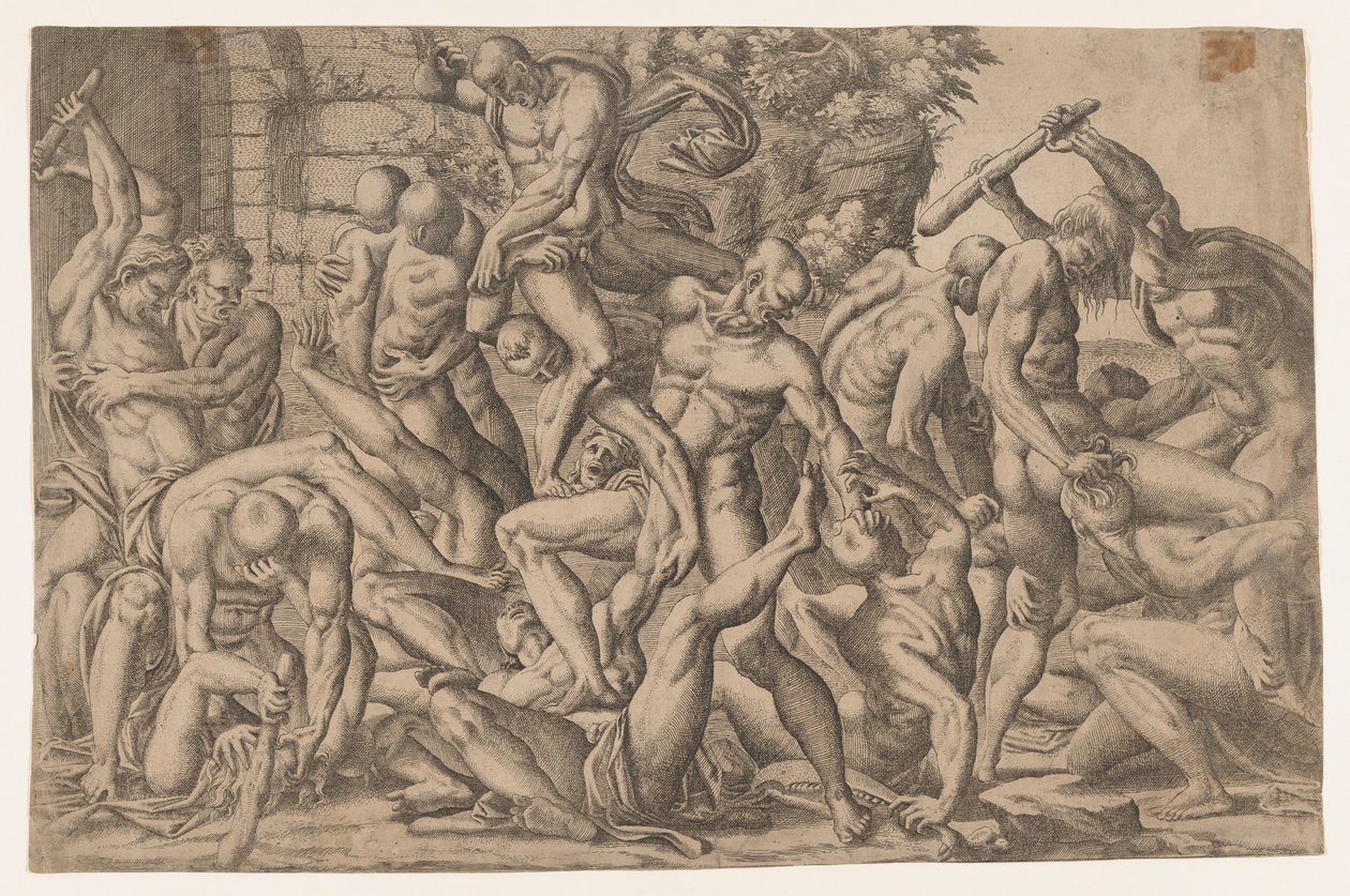 裸体人的战斗，1535-55。 作者 让·米尼翁