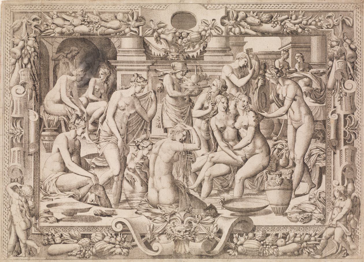 妇女洗澡，1535-55。 作者 让·米尼翁