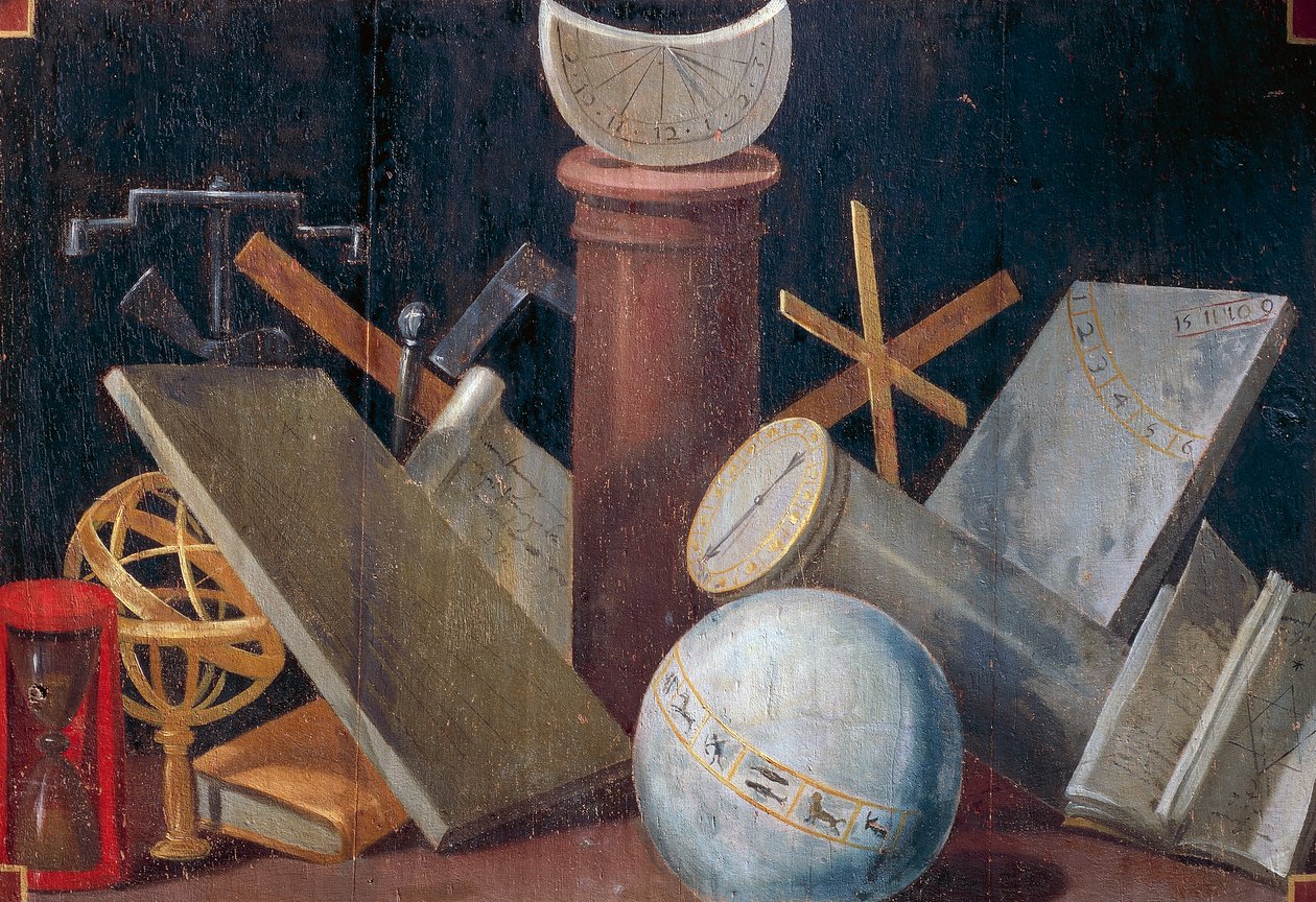 科学和天文仪器，约1620年，Jean Mosnier（1600-1656）的板画。法国Loir-et-Cher，Beauregard城堡。 作者 让·莫尼埃或莫斯尼埃