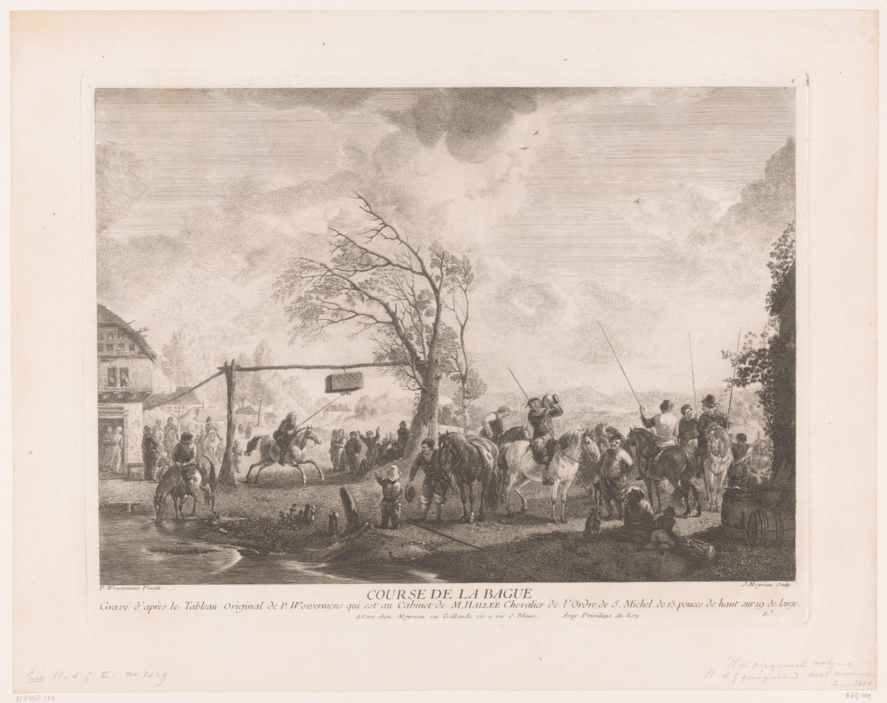乡村旅馆的环缝 Cours de la bagu（物体上的标题） 飞利浦·沃沃曼 (Philips Wouwerman) 绘画作品的版画（系列标题） Oeuvres de Ph.pe Wouwermans Hollandois（系列标题） 作者 让·莫约