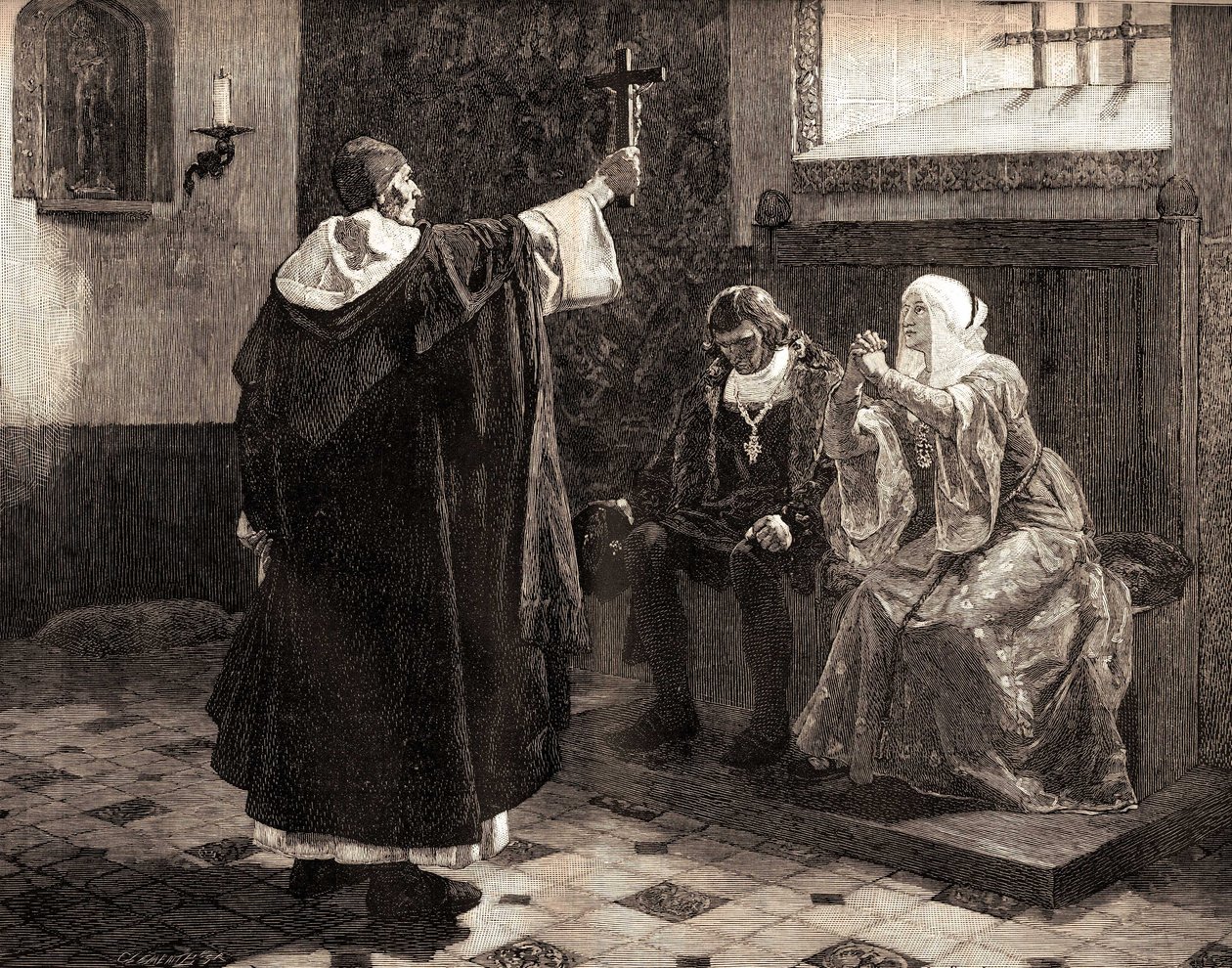 伟大的西班牙审讯官，Fray Tomas de Torquemada（1420-1498），在天主教国王阿拉贡的斐迪南二世和卡斯蒂利亚的伊莎贝拉之间 作者 让·保罗（后）劳伦斯