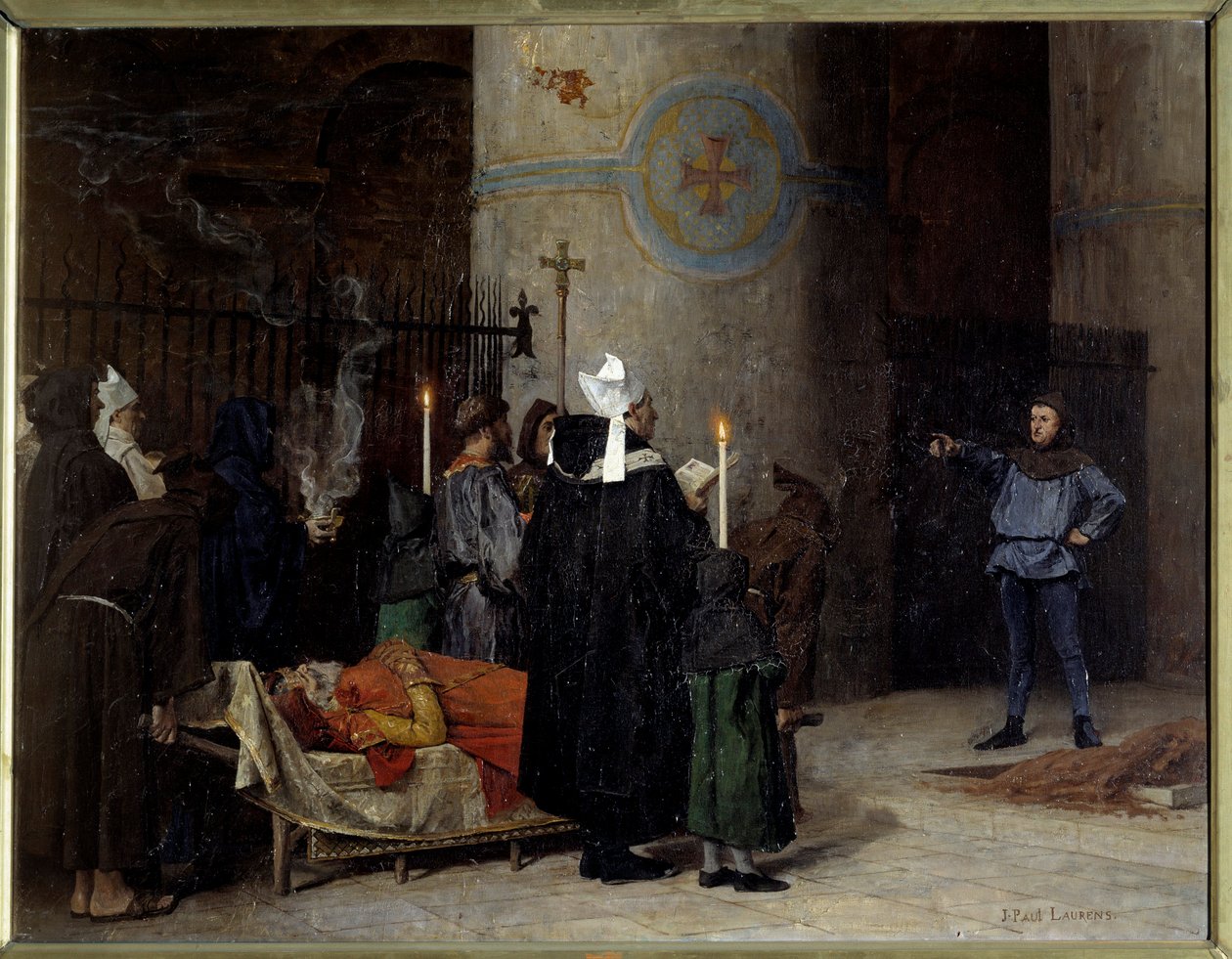 Funeral of William the Conquerant (1027-1087), King of England from 1066 to 1087 (1087), in the Abbey aux Hommes (Abbey-au-Hommes) of Caen. A man named Asselin interrupts the ceremony. Painting by Jean Paul Laurens (1838-1921) 作者 让·保罗·劳伦斯