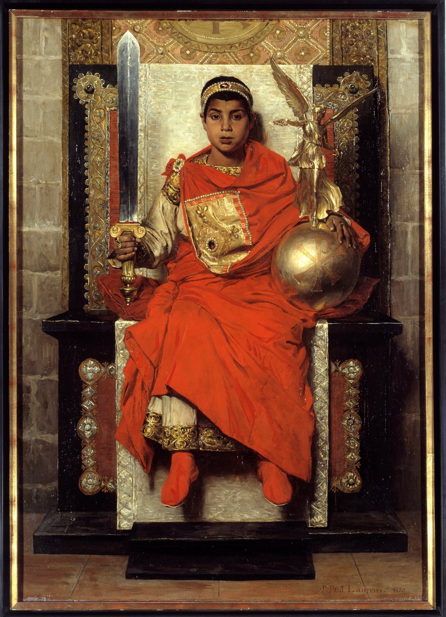 下帝国：弗拉维乌斯·霍诺里乌斯 (Flavius Honorius) (384-423)。 绘画的西方第一位皇帝（395-423），孩子。 让·保罗·劳伦斯 (1838-1921) 的绘画 作者 让·保罗·劳伦斯