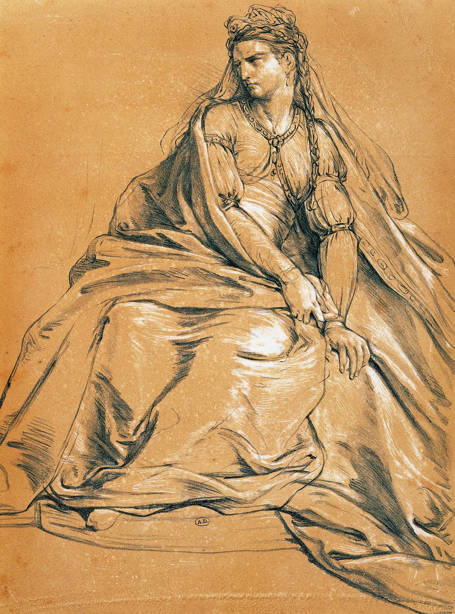 女演员阿德里安·勒库弗尔 (Adrienne Lecouvreur, 1692-1730) 在《Andromaque》中扮演主角，让·拉辛 (Jean Racine, 1639-1699) 创作，绘画，法国 作者 让·拉辛