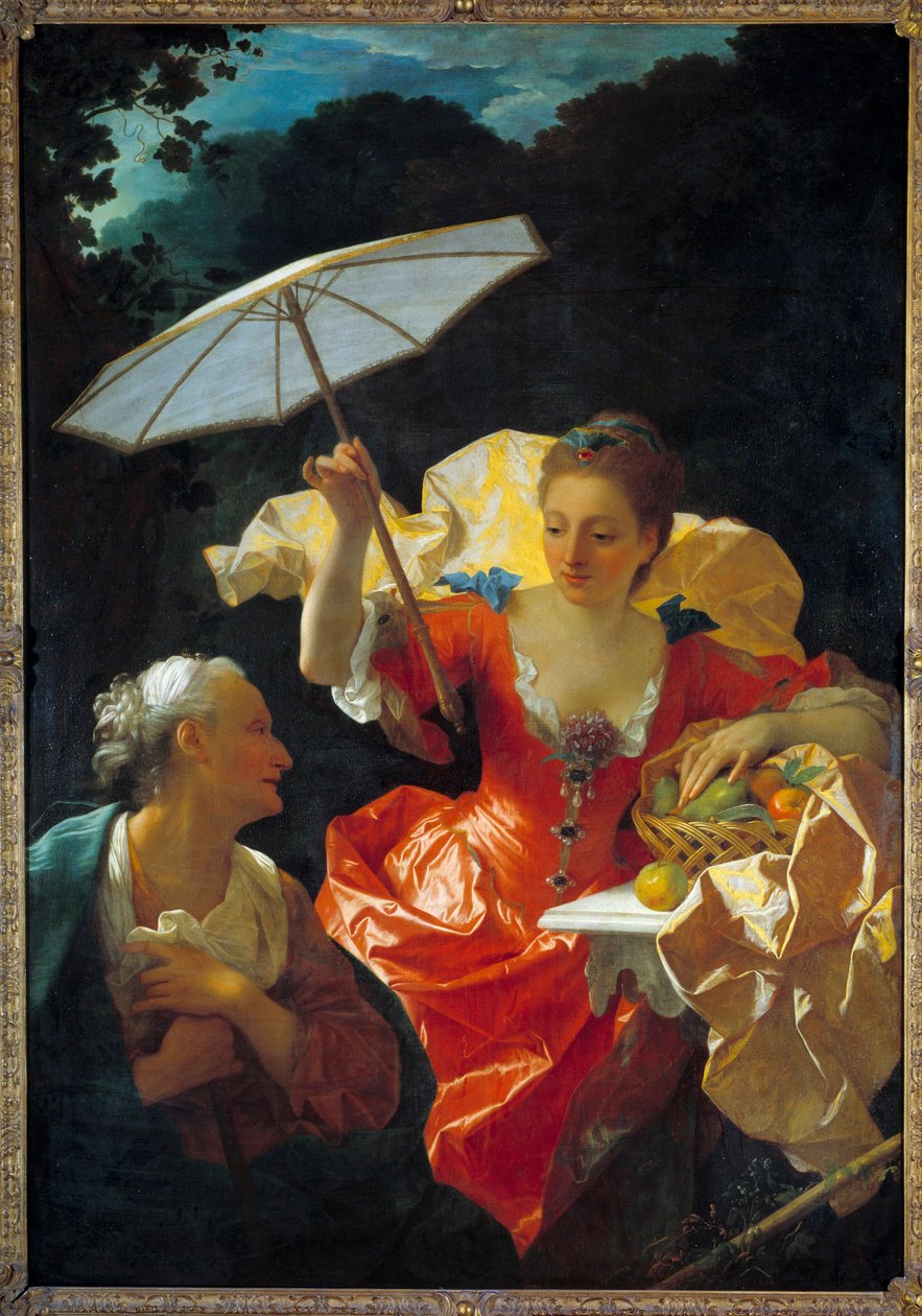 Vertumne 和 Pomone：Vertumne 爱上了若虫 Pomone，伪装成一个老妇人接近她。 让·兰克 (1674-1735) 作画，布面油画昏暗。 170x120 厘米。 蒙彼利埃，法布尔博物馆 作者 让·兰克