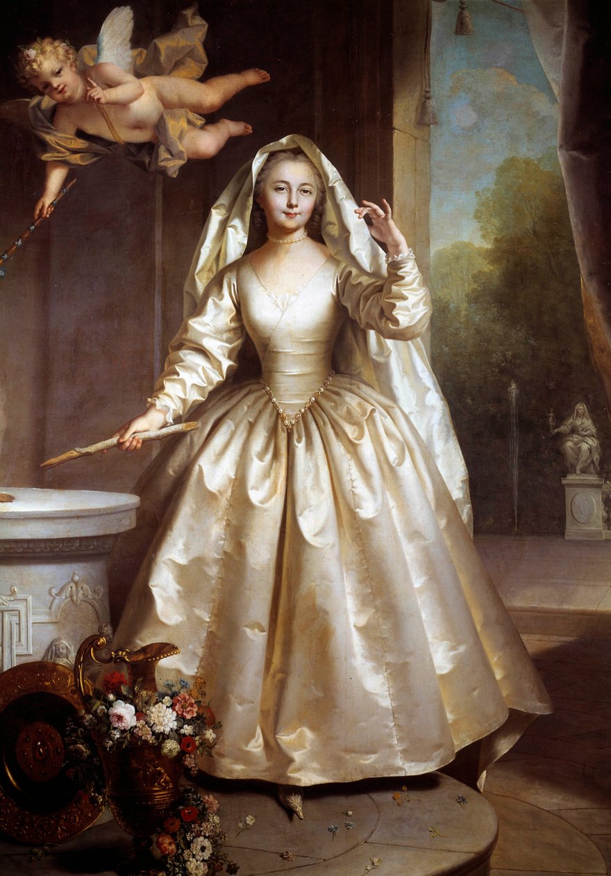 Marie Francoise Perdrigeon，Boucher夫人(1716-1734)作为圣母的全身画像，Jean Raoux(1677-1734)1733年的太阳。2,61x1,97 m 第戎，艺术博物馆(musee des Beaux Arts) 作者 让·劳克斯