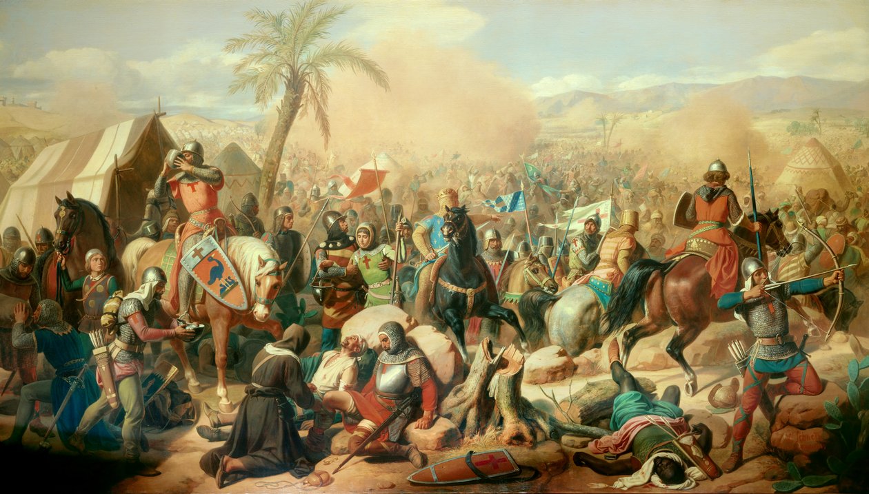 第一次十字军东征：“”阿斯卡隆之战 12/08/1099，Godefroy de Bouillon (1061-1100) 战胜 Vizir Afdal”” Victor Schnetz (1787-1870) 绘画，1843 年 3,15 x 5,56 m。 凡尔赛宫。 城堡博物馆 作者 让·维克多·施耐茨