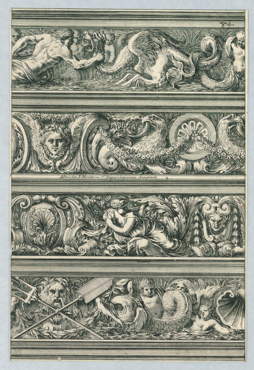 来自《用于装饰建筑、檐口和其他建筑构件的楣板》（Frises pour les architraves, cornices, et autres ornements d