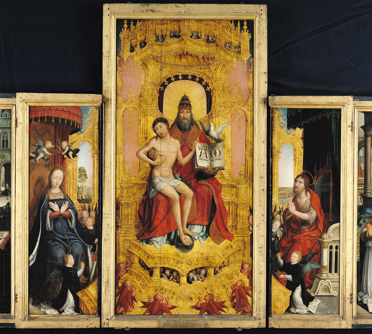 圣三一的荣耀的Polyptych，描绘三位一体的中央小组，圣母和施洗者圣约翰，c.1509-16 作者 珍妮·贝勒甘贝