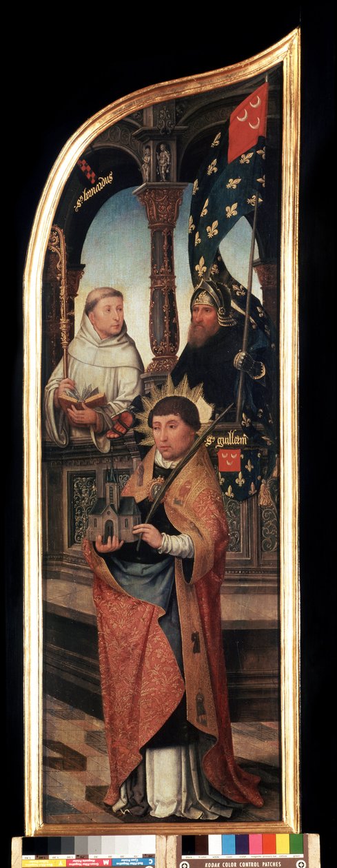"布鲁塞尔的圣威廉、克莱尔沃的圣贝尔纳（San Bernardo di Chiaravalle）的代表作"。圣母领报图》右面板。老让-贝勒甘贝（Jean Bellegambe the Elder，1470-1534 年）的木板画，圣彼得堡，1470 年。 作者 珍妮·贝勒甘贝