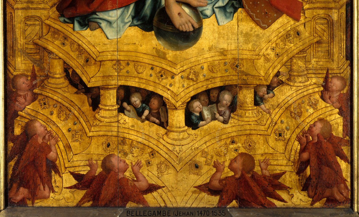The Trinity, detail. Angels. Central part of the Anchin polyptych. Painting by Jean Bellegambe (or Jehan Bellegambe 作者 珍妮·贝勒甘贝