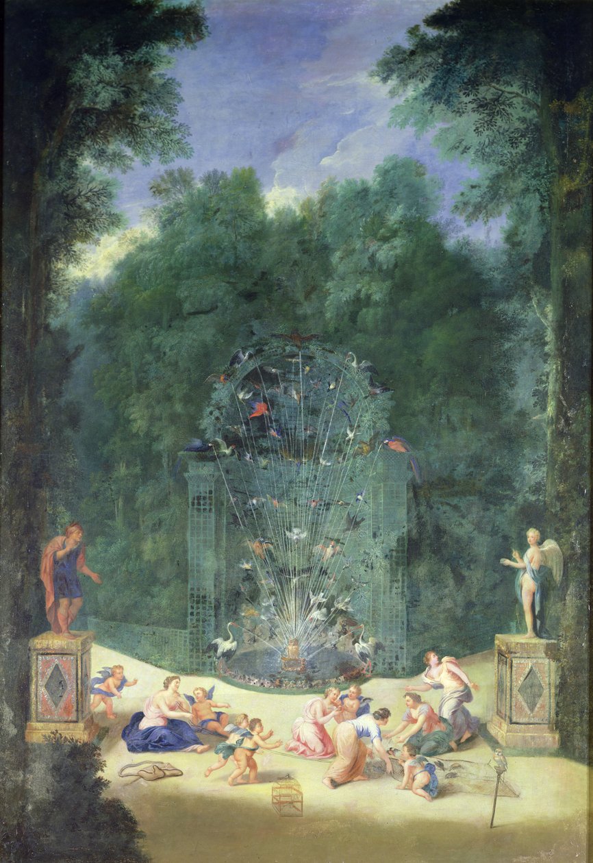凡尔赛宫（Groves of Versailles）：1688年鸟类，仙女和小天使迷宫入口的视图 作者 尚·科特尔·让
