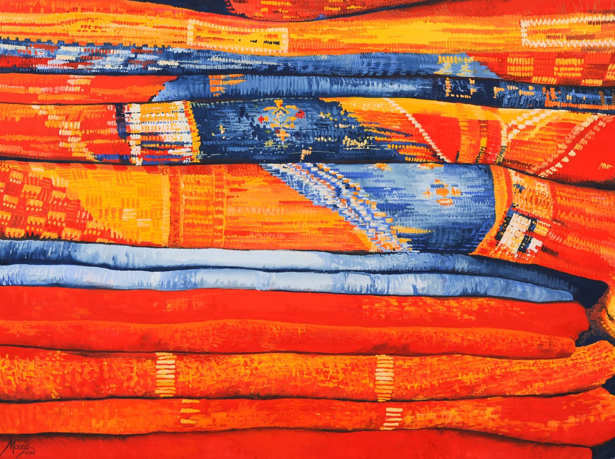 摩洛哥织物 6》，2013 年（纸上水粉画） 作者 珍妮迷宫