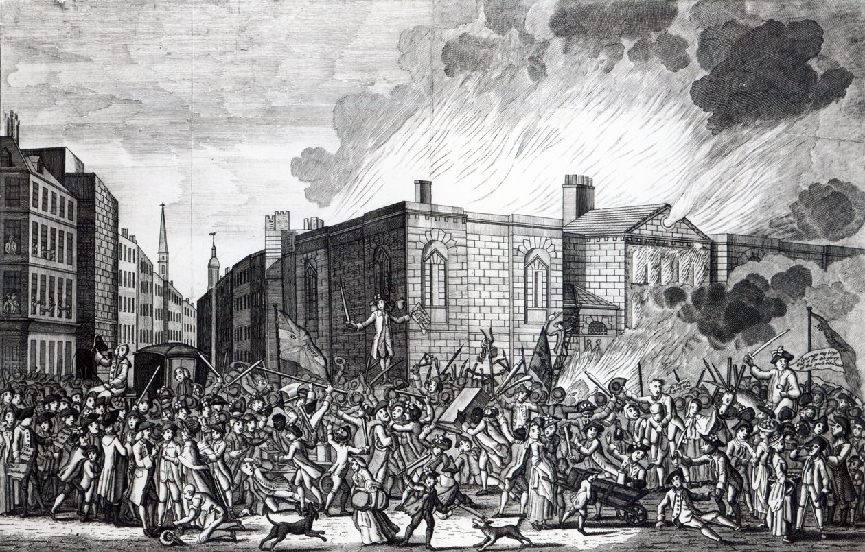 1780年6月7日令人难忘的暴徒的焚烧，掠夺和毁灭的确切表现，由亨利罗伯茨刻，1781年 作者 杰弗里斯·哈米特·奥尼尔