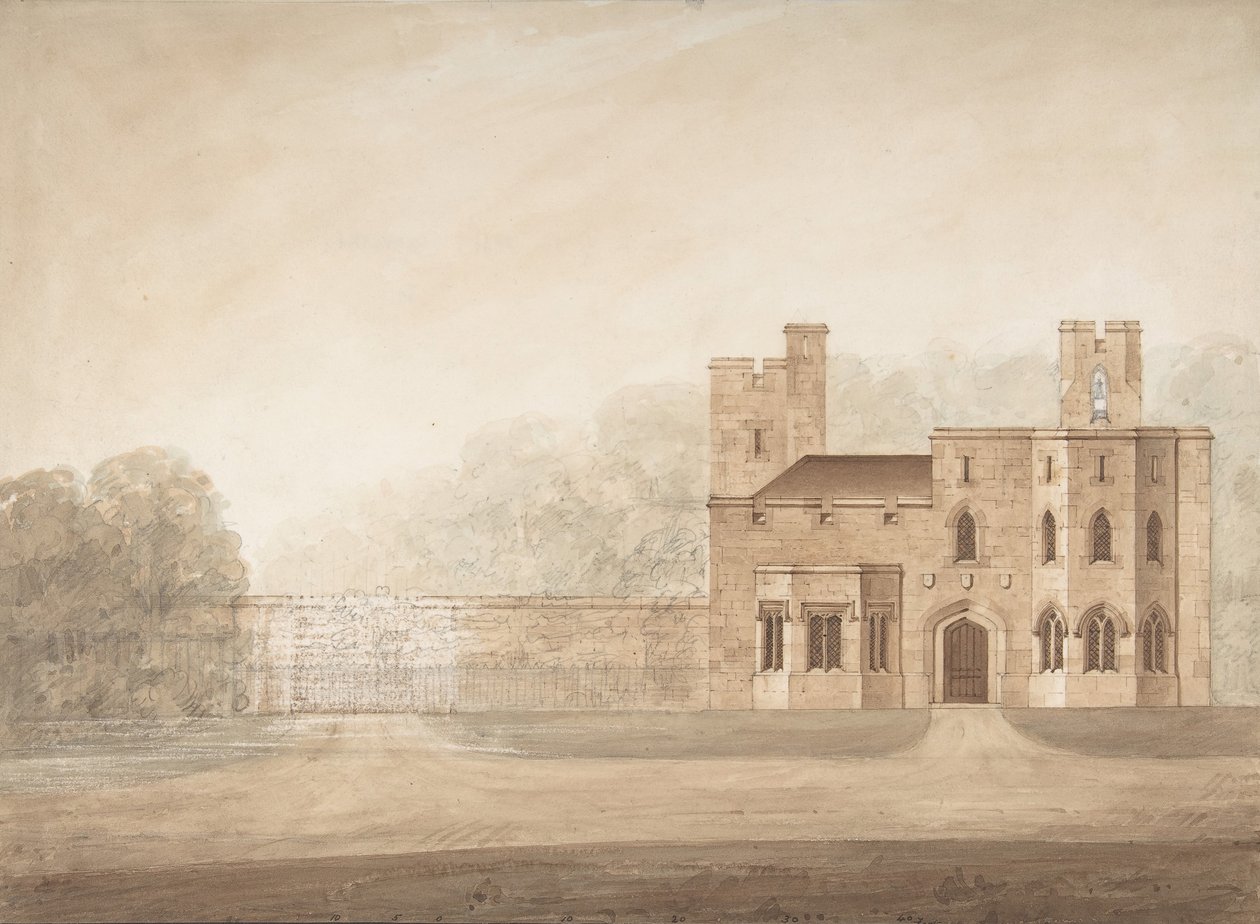 伯克郡温莎城堡的Bishopsgate Lodge的设计，约1820-30年。 作者 杰弗里·怀亚特维尔