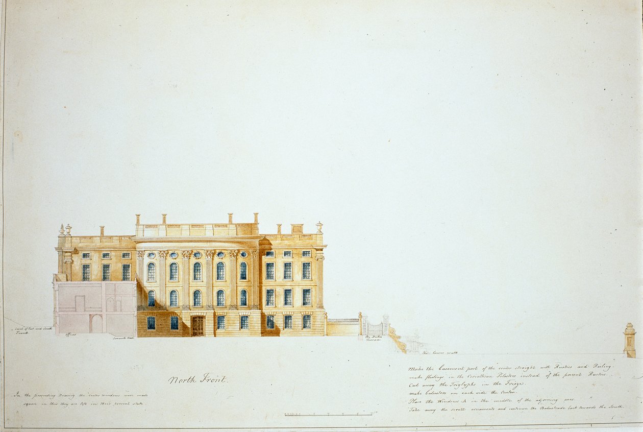 Chatsworth House 北立面设计（纸本水彩） 作者 杰弗里·怀亚特维尔