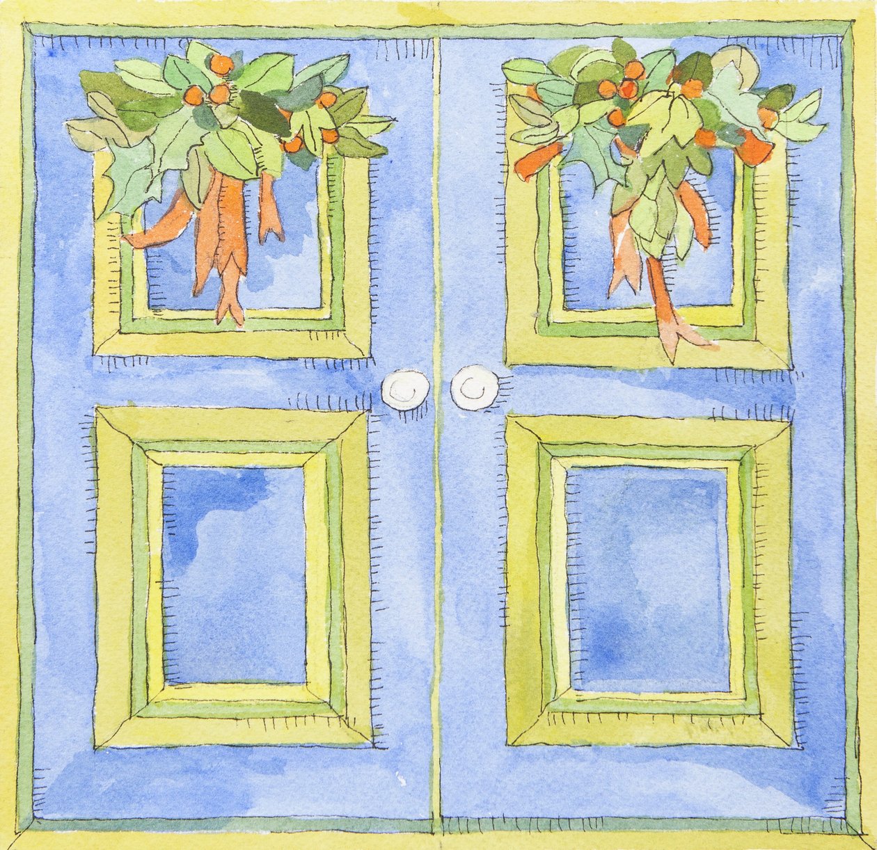 圣诞橱柜门（水彩画） 作者 詹妮弗·阿博特