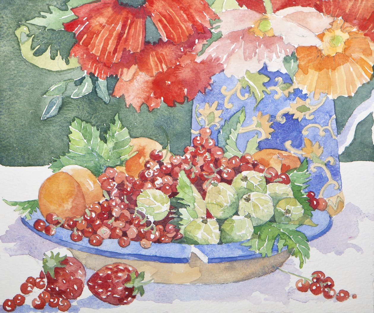 盘子里的水果，2014 年，水彩画 作者 詹妮弗·阿博特
