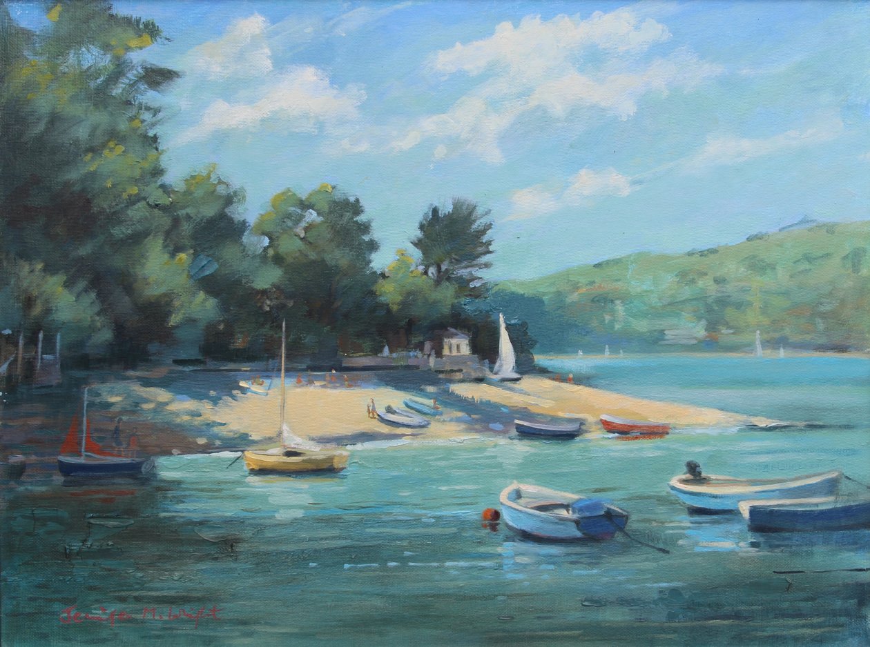 Fishermans小海湾Salcombe，油在船上，2016年 作者 詹妮弗赖特