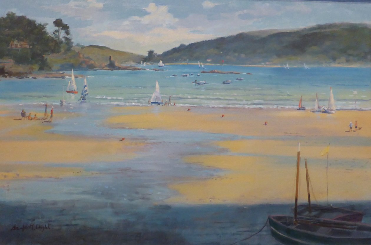 南沙滩，Salcombe。布面油画，2016年 作者 詹妮弗赖特