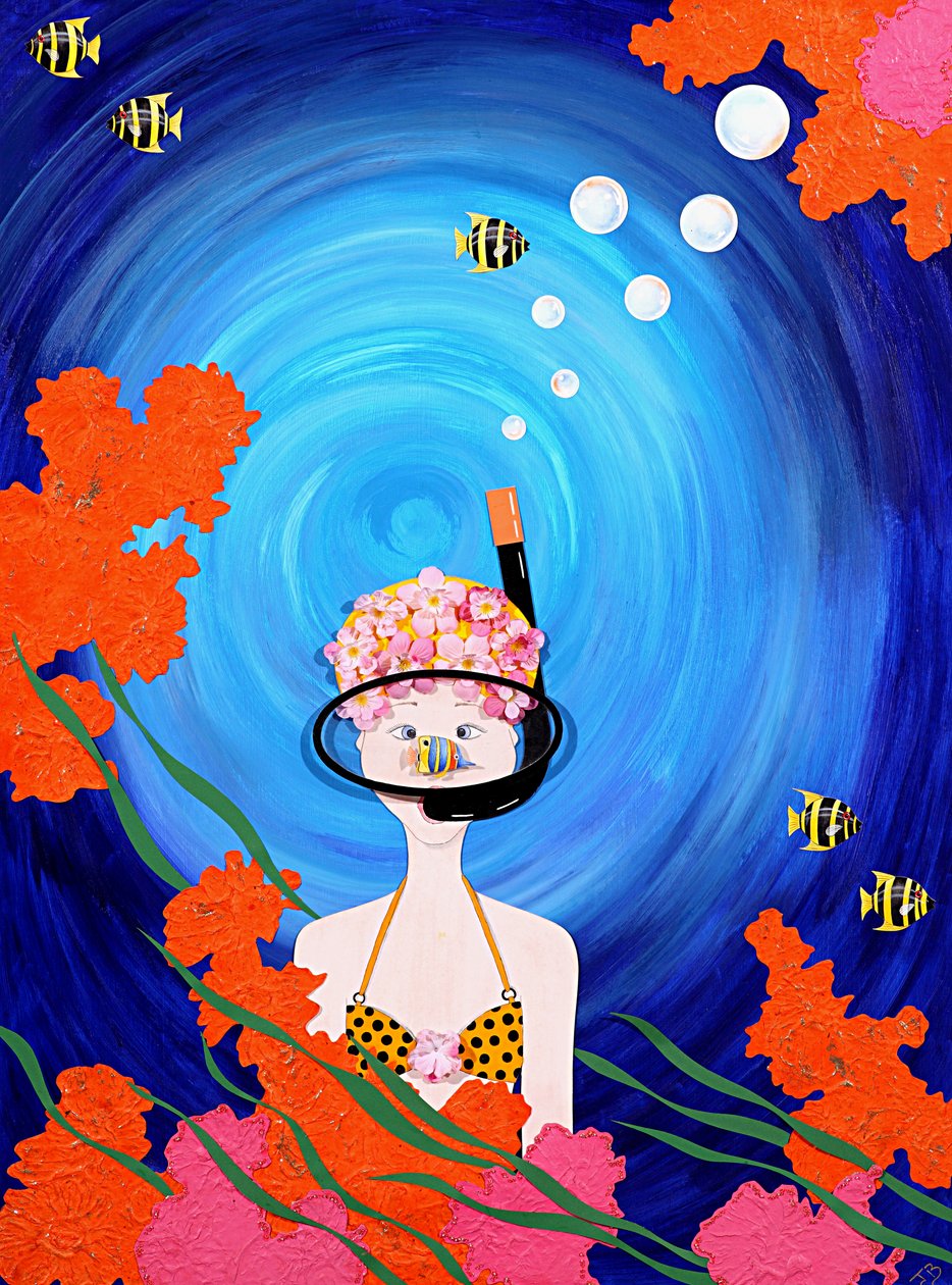 Scuba Diva，2008（纸上丙烯酸） 作者 珍妮·巴纳德（Jenny Barnard）