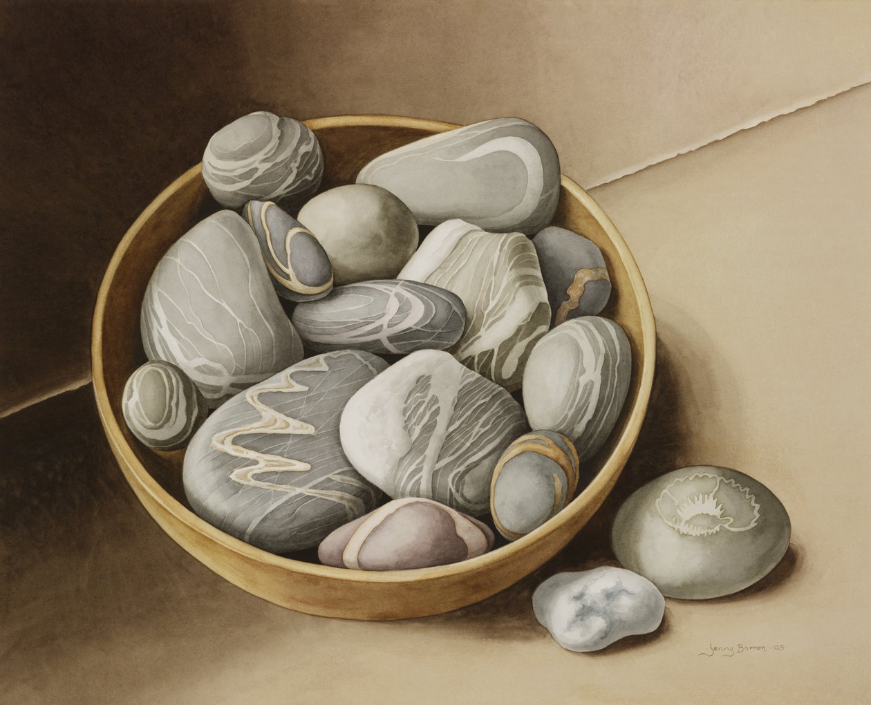 碗卵石，2005年（纸上wc） 作者 珍妮·巴伦（Jenny Barron）