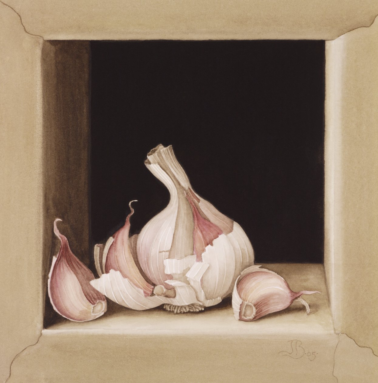 大蒜，2005年（纸上wc） 作者 珍妮·巴伦（Jenny Barron）