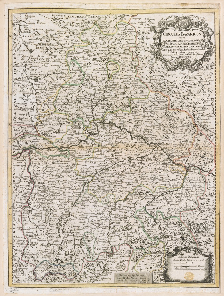 巴伐利亚地图，约 1695 年（彩色版画） 作者 耶利米斯·沃尔夫（Jeremias Wolff）