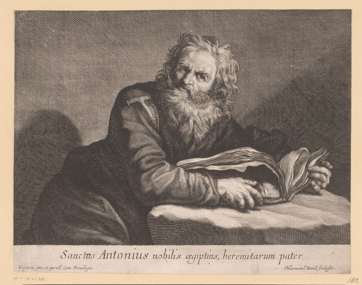 H.圣安东尼与一本书
Sanctus Antonius nobilis oegiptins, heremitarum pater（物品上的标题） 作者 杰罗姆·大卫