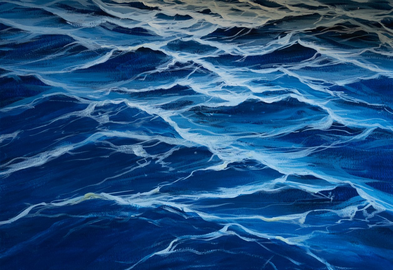 蓝色的大海，2020 年（蛋彩画在纸上） 作者 杰罗姆·格洛莫