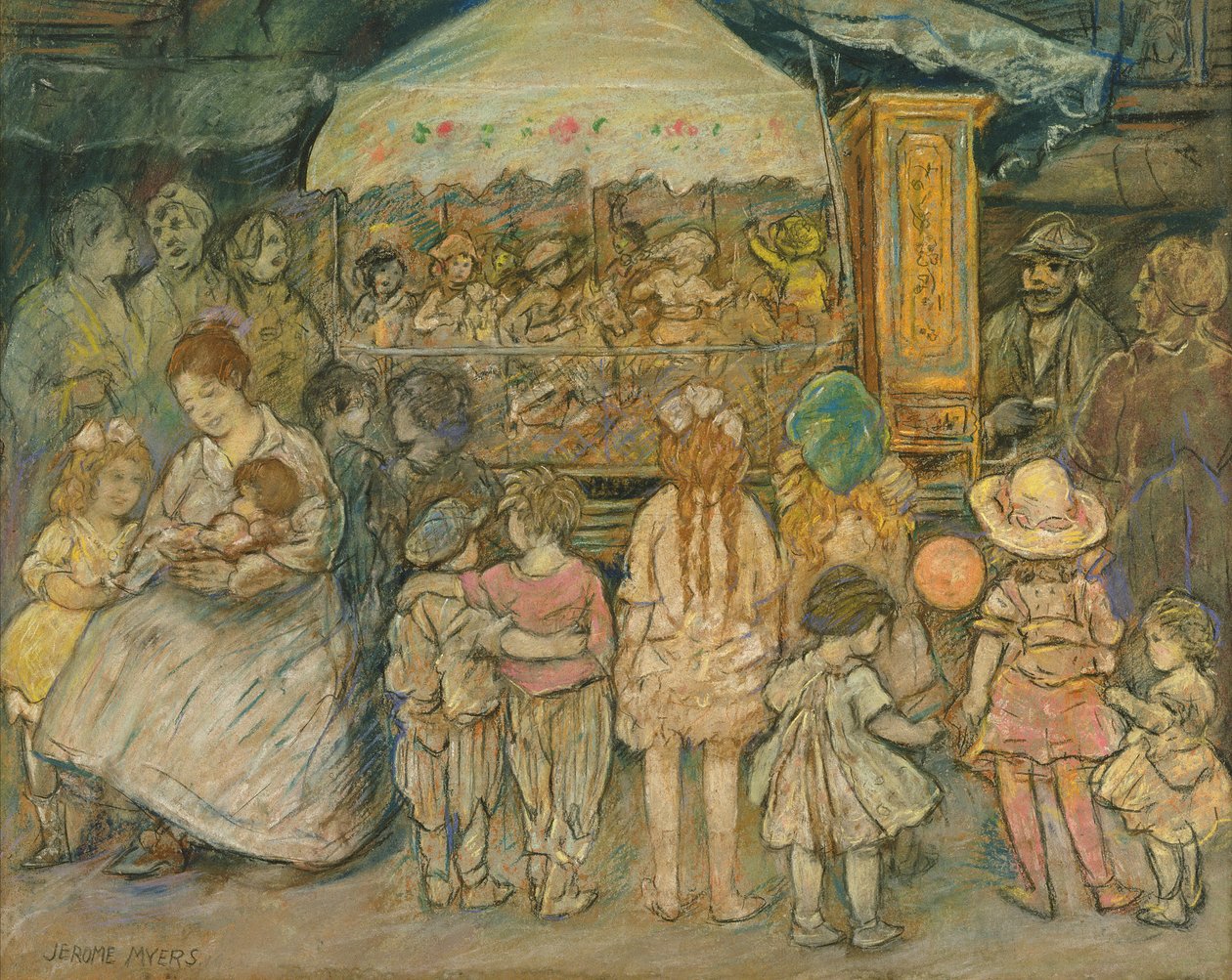 旋转木马，c.1924（纸上粉彩） 作者 杰罗姆·迈尔斯（Jerome Myers）