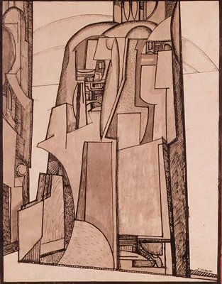 风景，c.1914（钢笔和墨水） 作者 杰西卡·德斯莫特（Jessica Desmott）