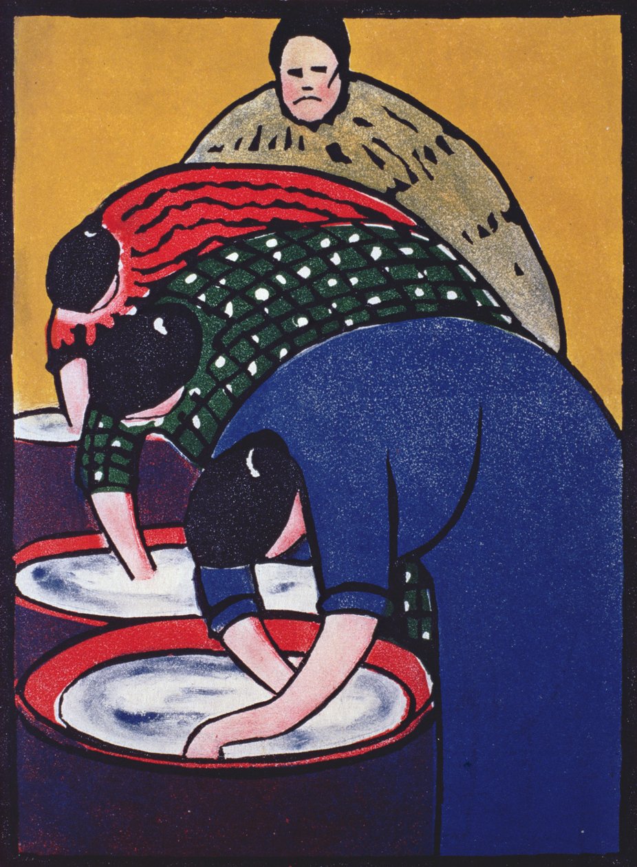 Washerwomen的监督员（linocut） 作者 杰西·麦金托什（Jessie Mackintosh）