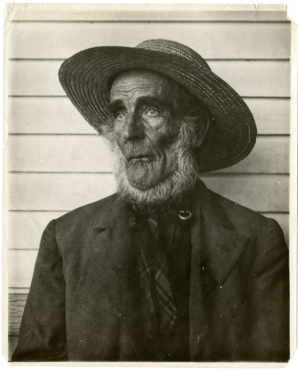 戴草帽的老人，约1905-40（明胶银照片）。 作者 杰西·塔伯·比尔斯（Jessie Tarbox Beals）