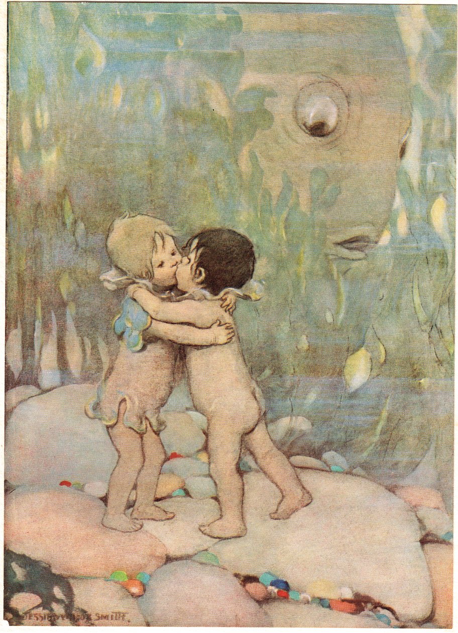 汤姆和艾莉，查尔斯-金斯利牧师所著《水宝宝》中的插图（彩色石版）。 作者 杰西·威尔考克斯·史密斯