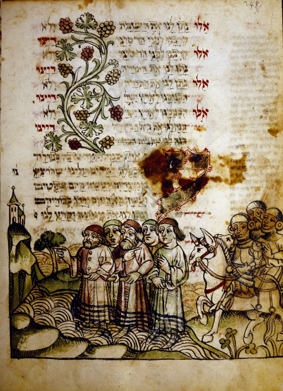红海的通道，来自 15 世纪的 Machazor，Biblioteca Palatina，帕尔马 作者 犹太学校