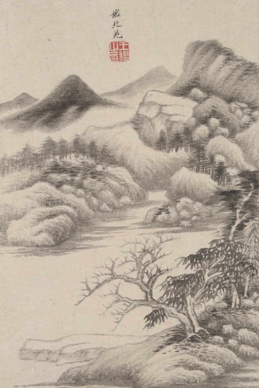 各种古代大师风格的景观：1669年的东苑风格（纸上的墨水和颜色） 作者 王健
