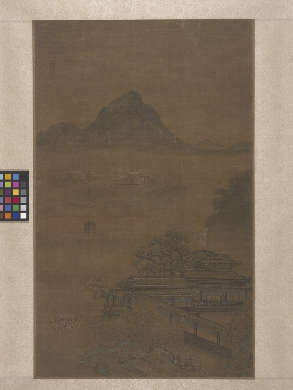 春雾中的宫殿楼阁（绢本水墨、彩色和金色） 作者 江源