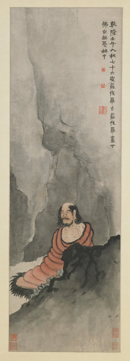 菩提达摩冥想，清朝，1762年（纸上的墨水和颜色） 作者 金农