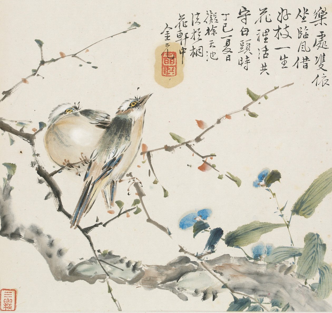 一对中国白头鹎鸟，1857年 作者 金元