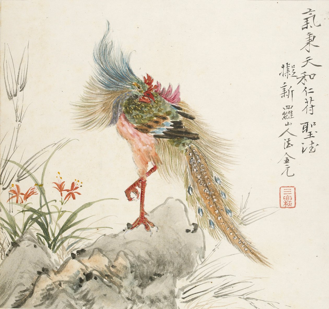 一只站在岩石上的凤凰，1857年 作者 金元