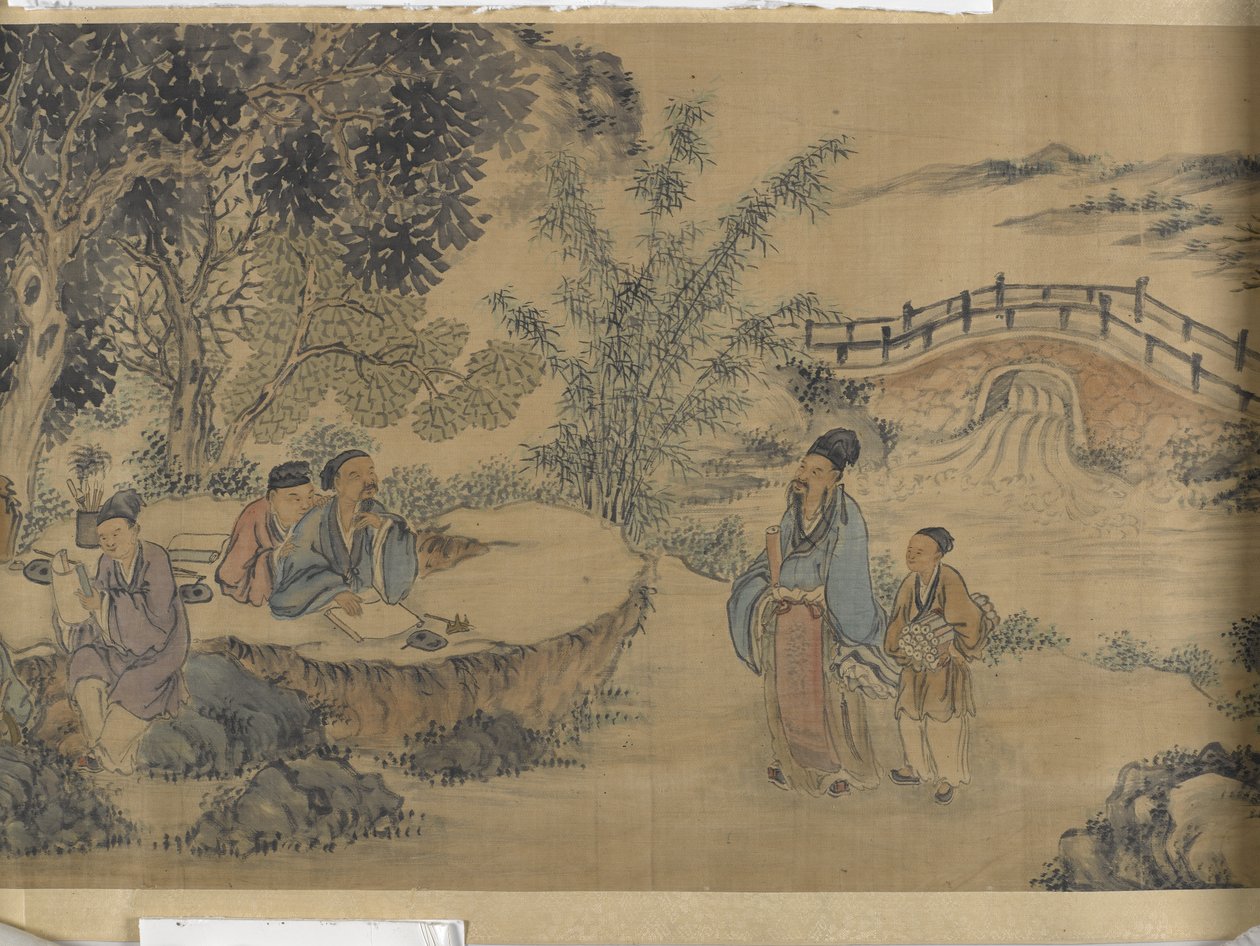 兰亭相聚（水墨设色缎面） 作者 陈九如